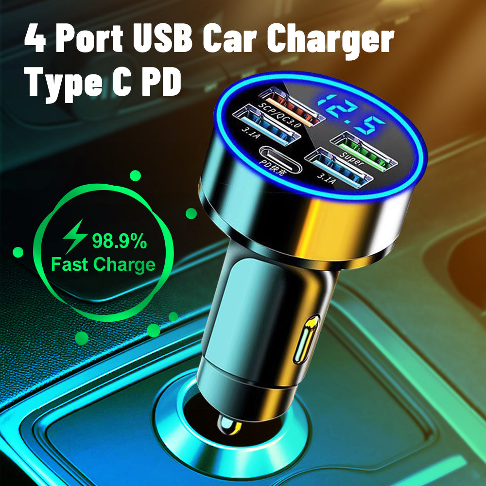 USB Type-C Car Charger & Multi-Port Cigarette Lighter Adapter | Premium Fast Charging for Smartphones, Apple iPhone, Samsung, iOS & Android Devices