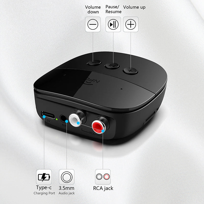 Premium Bluetooth 5.2 Audioempfänger RCA 3,5mm AUX USB Stereo NFC Drahtloser Adapter U-Disk TF-Karte mit Mikrofon für Auto-Ki