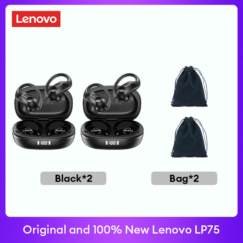 Lenovo LP75 Premium Bluetooth 5.3 Headphones TWS Wireless Sport LED Digital Display HiFi Stereo Noise Cancelling Gaming Earbuds | Limited Edition