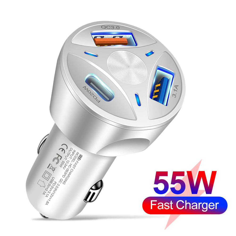 USB Type-C Car Charger & Multi-Port Cigarette Lighter Adapter | Premium Fast Charging for Smartphones, Apple iPhone, Samsung, iOS & Android Devices