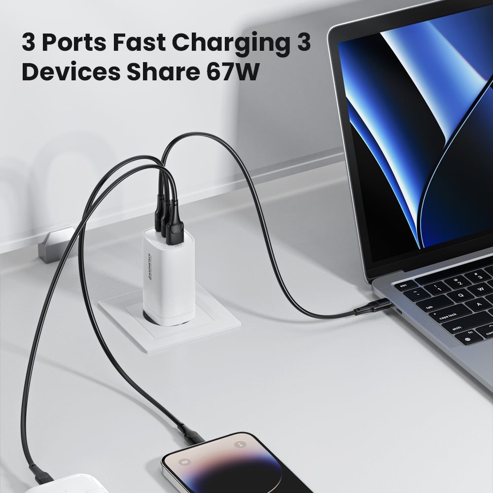 Premium Tech GaN USB Type C Charger 65W 45W PPS PD QC 4.0 | Fast Charger for Smartphones, Apple iPhone, Samsung, iOS & Android MacBook, Laptop, iPad, AirPods, Tablet, iOS,