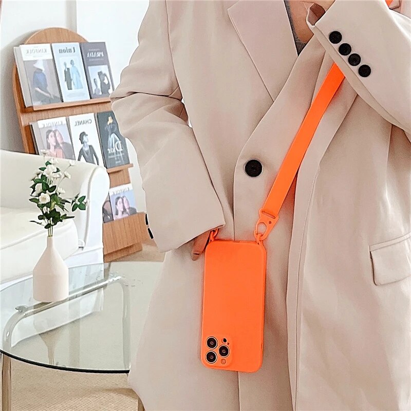 High-Quality Crossbody Necklace Strap Lanyard Cord Soft Silicone iPhone Case | MagSafe Case with Camera Lens Cover for Apple iPhone 15/14/13/12 Pro Max, Plus, Mini Cover – Crossbody Strap, Shoulder Strap, Card Holder | Premium Protective Cover