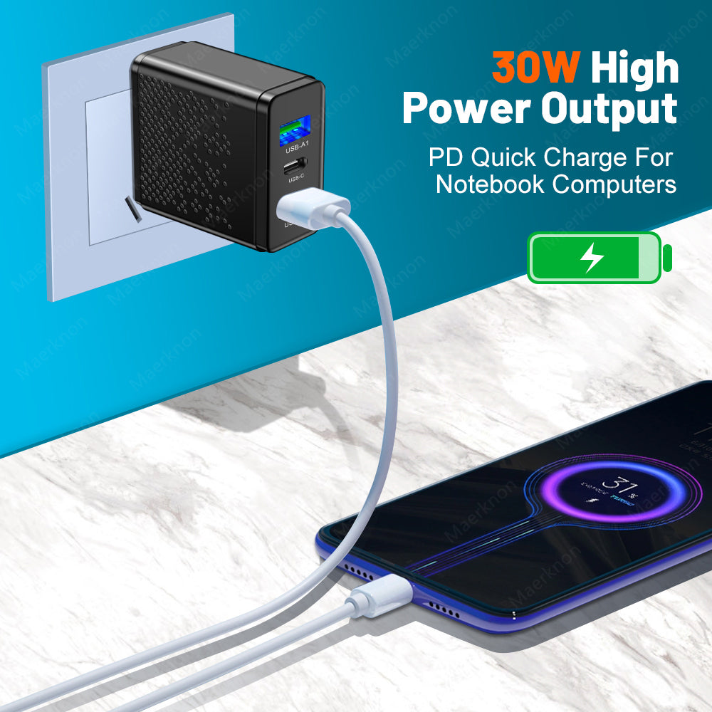 USB C Charger - 60W Power Delivery Quick Charge 3.0 Type-C Power Adapter for Smartphones, Apple iPhone, Samsung, iOS & Android Xiaomi,Huawei & Android - Qualcomm Quick Charge with 3 USB & 1 Type-C Port