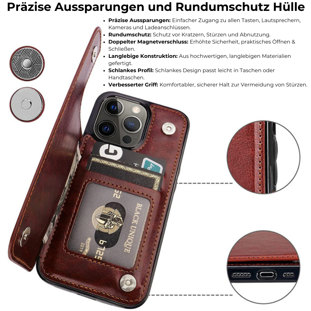 Hochwertige Leder-Brieftaschenhülle für das Apple iPhone | Flip-Cover-Kartenhalter mit Geldbörsen