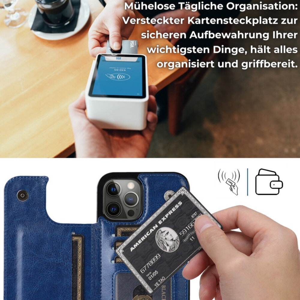 Hochwertige Leder-Brieftaschenhülle für das Apple iPhone | Flip-Cover-Kartenhalter mit Geldbörsen