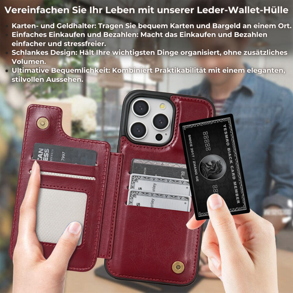 Hochwertige Leder-Brieftaschenhülle für das Apple iPhone | Flip-Cover-Kartenhalter mit Geldbörsen