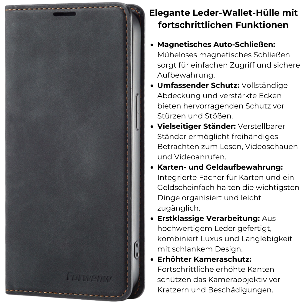 Geldbörse iPhone Flip Hülle | Luxus Business Portmonee Stoßfeste Leder Kartensteckplatz