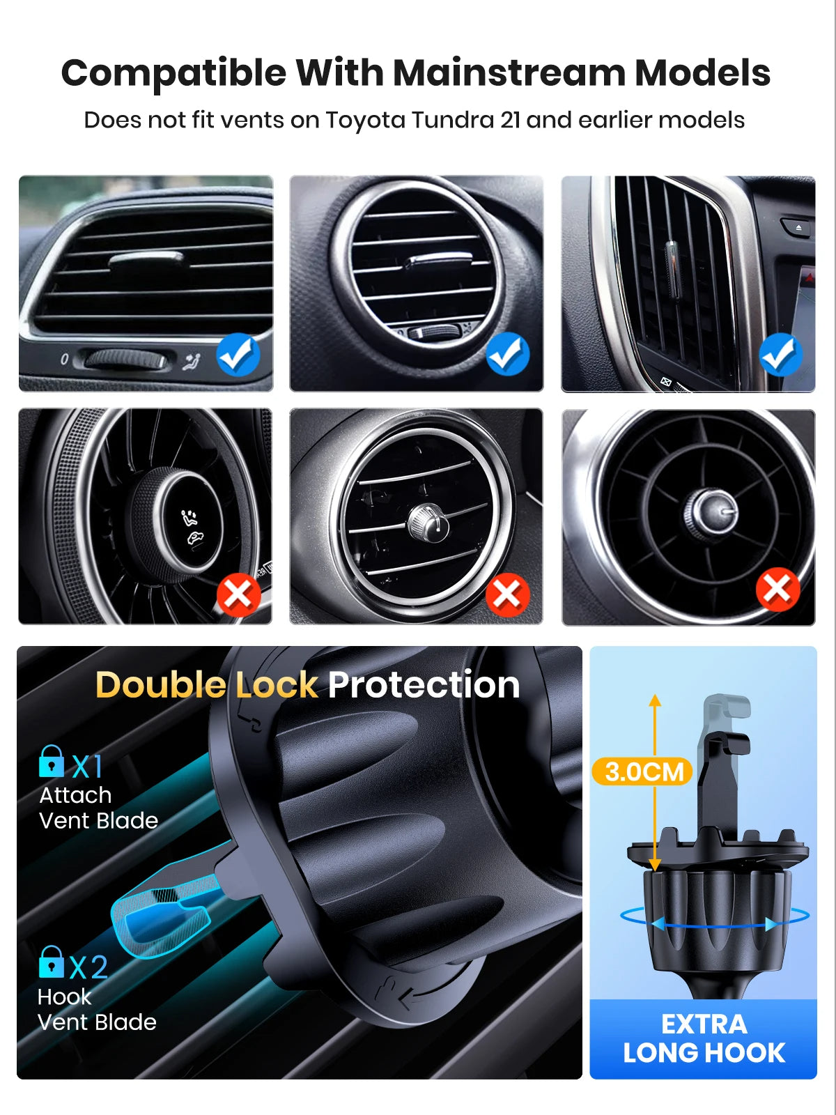 Premium D36-G Universal Auto Telefon Halter mit Haken Clip,Air Vent Auto Halterung,360° Rotation Handyhalterung