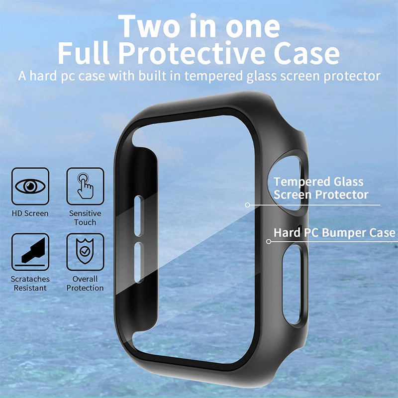 Hochwertige Glasabdeckung-Hülle & Case für Apple Watch Serie 9/8/7/6/SE/5: 44mm, 40mm, 41mm, 45mm, 42mm, 38mm | Cover