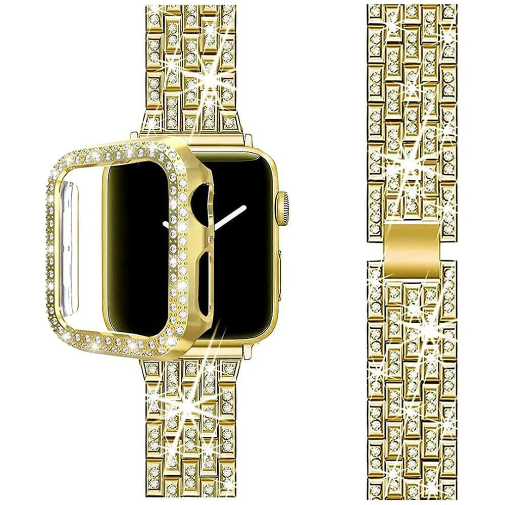 Luxus Premium Glitzer Metall Armband und Diamant Schutzhülle für Apple Uhren Serie 9 8 7 6 5 4 SE | Ultra 49mm 45mm 41mm 40