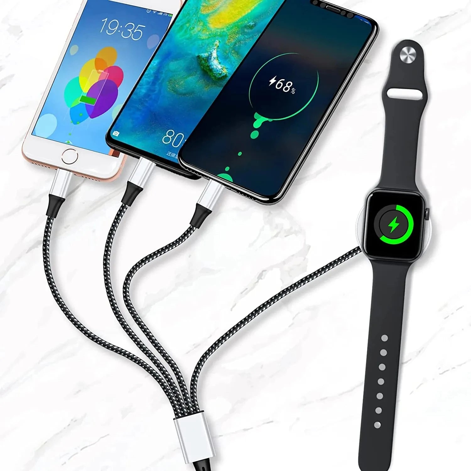 4-in-2 Premium USB-Lade-Datenkabel für Smartphones, Apple iPhone, Samsung, iOS & Android | iWatch Typ-C Schnell-Ladekabel von hoher Qualität