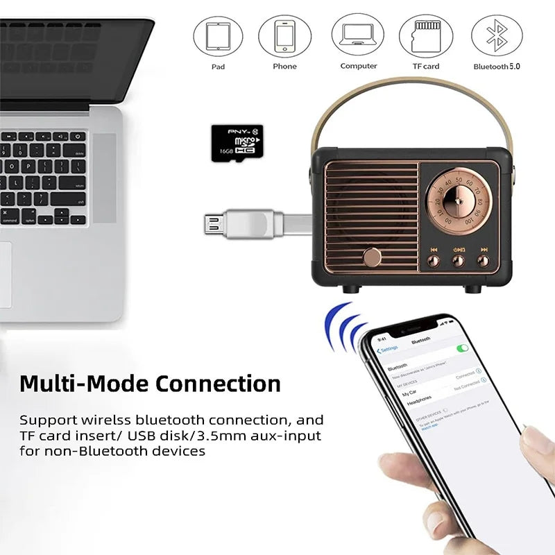 High-Quality HM11 Portable Bluetooth Speaker: Retro Old School Design, Wireless Bass Subwoofer, Waterproof, for Outdoor & Car | Stereo Music Box, Compatible withSmartphone, Laptop, Tablet, PC, Apple iPhone, iPad, MacBook, iOS, Android, Samsung