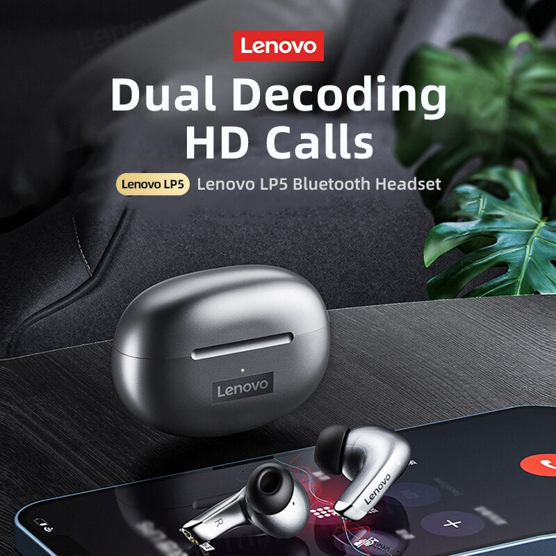 Neue Lenovo LP5 Drahtlose Hochwertiges Bluetooth-Ohrhörer: HiFi Musik Kopfhörer für Sport, Wasserdichtes Headset mit Mikrofon