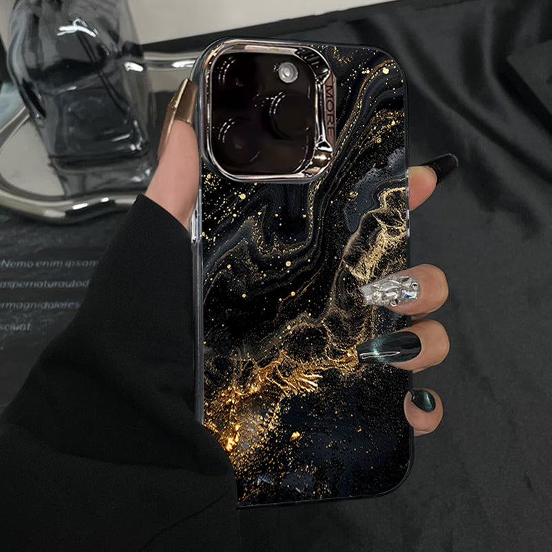 Luxury Black Marble iPhone Case with Gold Edges: Camera Protection & Durable Cover | MagSafe-Compatible for Apple iPhone 16/15/14/13/12 Pro Max, Plus, Mini Cover - 3D Texture for Enhanced Grip | 360-Degree Protection with Camera Lens Protection Armor Case