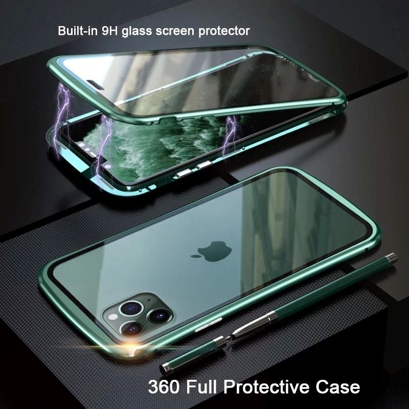 High-Quality iPhone Case with Metal Frame and Double-Sided Glass | MagSafe-Compatible, Magnetic Adsorption for 360° Full Protection Case | Shockproof Glass Lens Camera Protection Armor Case | Cover for Apple iPhone 16/15/14/13/12 Pro Max, Plus, Mini