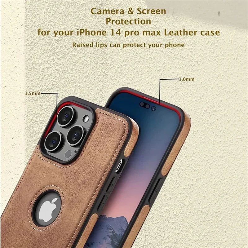 High-Quality Ultra-Thin Shockproof Leather Texture iPhone Case | MagSafe Case with Camera Lens Cover for Apple iPhone 16/15/14/13/12 Pro Max, Plus Cover | Armor Case, Bumper Cover Phone Case | Premium Protective Cover