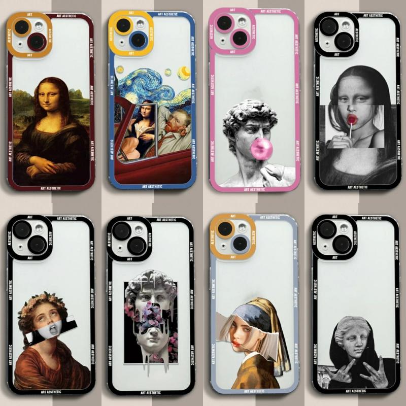 Premium Artistic Aesthetic History Design: 'David & Mona Lisa' Clear iPhone Case | MagSafe Case 360-Degree Prtection & Camera Lens Cover for Apple iPhone SE (3rd & 2nd Gen), 12 Mini, 11 Pro/Max, 11, XS/Max, XR, X, 8/Plus, 7/Plus, 6S/Plus, 6/Plus, 5S, 5