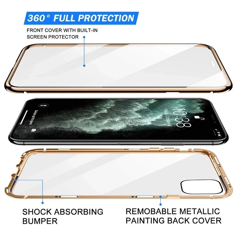 High-Quality iPhone Case with Metal Frame and Double-Sided Glass | MagSafe-Compatible, Magnetic Adsorption for 360° Full Protection Case | Shockproof Glass Lens Camera Protection Armor Case | Cover for Apple iPhone 16/15/14/13/12 Pro Max, Plus, Mini