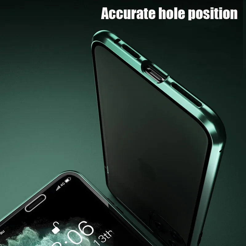 High-Quality iPhone Case with Metal Frame and Double-Sided Glass | MagSafe-Compatible, Magnetic Adsorption for 360° Full Protection Case | Shockproof Glass Lens Camera Protection Armor Case | Cover for Apple iPhone 16/15/14/13/12 Pro Max, Plus, Mini