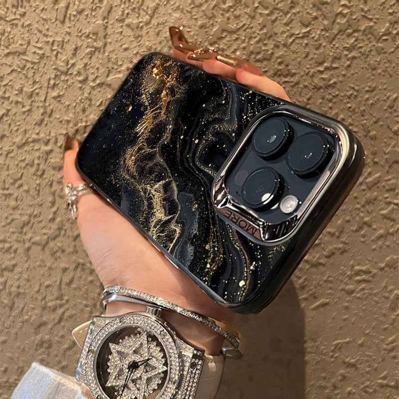 Luxury Black Marble iPhone Case with Gold Edges: Camera Protection & Durable Cover | MagSafe-Compatible for Apple iPhone 16/15/14/13/12 Pro Max, Plus, Mini Cover - 3D Texture for Enhanced Grip | 360-Degree Protection with Camera Lens Protection Armor Case