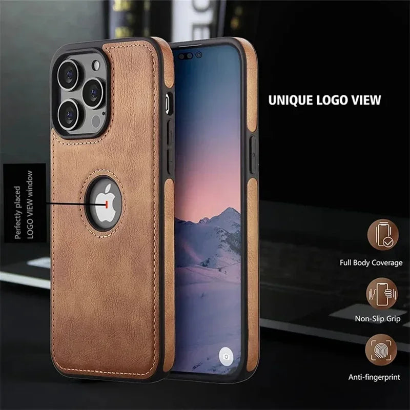 High-Quality Ultra-Thin Shockproof Leather Texture iPhone Case | MagSafe Case with Camera Lens Cover for Apple iPhone 16/15/14/13/12 Pro Max, Plus Cover | Armor Case, Bumper Cover Phone Case | Premium Protective Cover