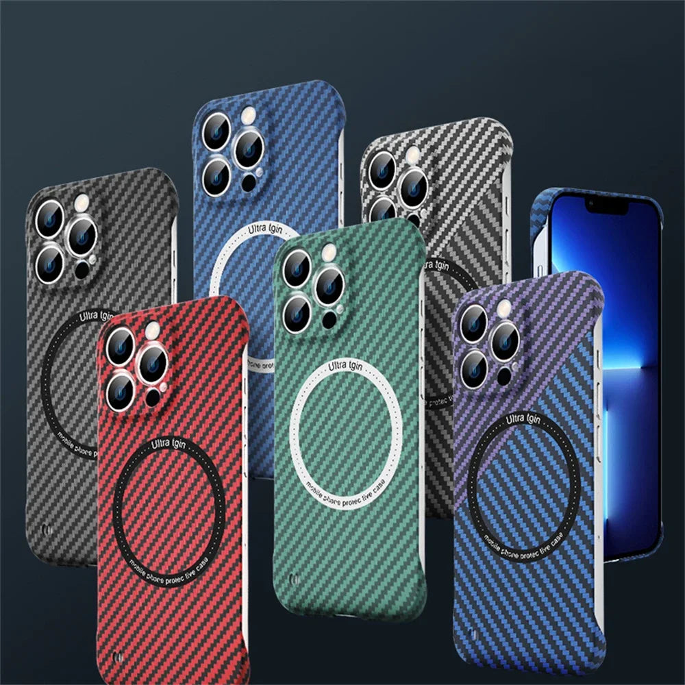 High-Quality Carbon Fiber Magnetic iPhone Case | MagSafe Case with 360-Degree Protection & Camera Lens Cover for Apple iPhone 16/15/14/13/12 Pro Max, Plus, Mini Cover | Shockproof Phone Case with Armor Shell & Bumper Cover | Premium Protective Cover