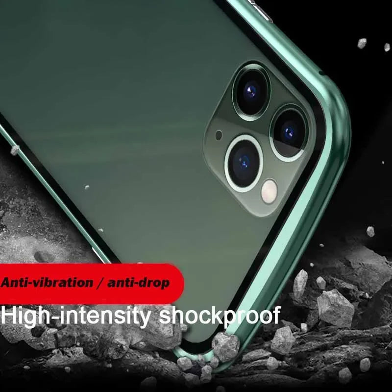 High-Quality iPhone Case with Metal Frame and Double-Sided Glass | MagSafe-Compatible, Magnetic Adsorption for 360° Full Protection Case | Shockproof Glass Lens Camera Protection Armor Case | Cover for Apple iPhone 16/15/14/13/12 Pro Max, Plus, Mini