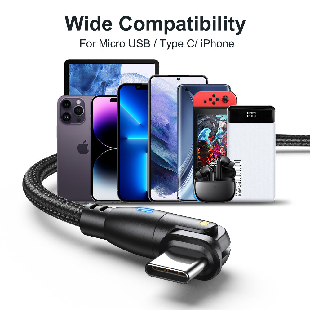 High Durability & Premium 3A Schnellladekabel Typ C für Samsung 180 Rotation Apple iPhone Kabel Micro USB Ladegerät Datenkabel für Xiaomi Realme - Phone Heaven Zone