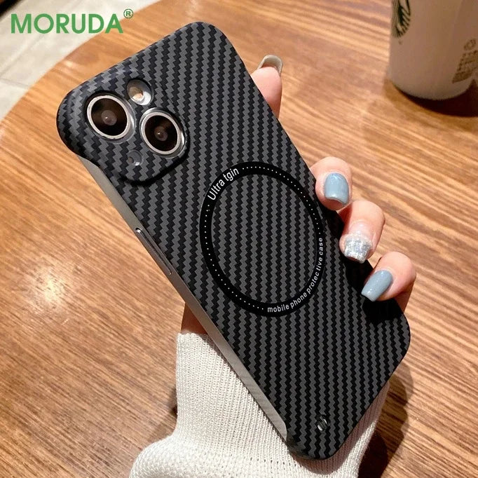 High-Quality Carbon Fiber Magnetic iPhone Case | MagSafe Case with 360-Degree Protection & Camera Lens Cover for Apple iPhone 16/15/14/13/12 Pro Max, Plus, Mini Cover | Shockproof Phone Case with Armor Shell & Bumper Cover | Premium Protective Cover