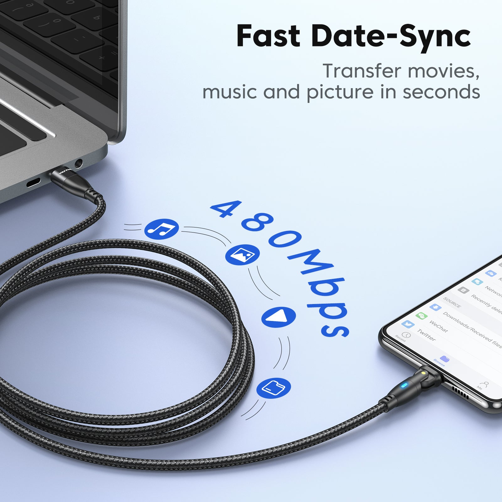 High Durability & Premium 3A Fast Charging Cable Type C for Samsung, 180 Rotation Apple iPhone Cable, Micro USB Charger Data Cable for Smartphones, Apple iPhone, Samsung, iOS &amp; Android