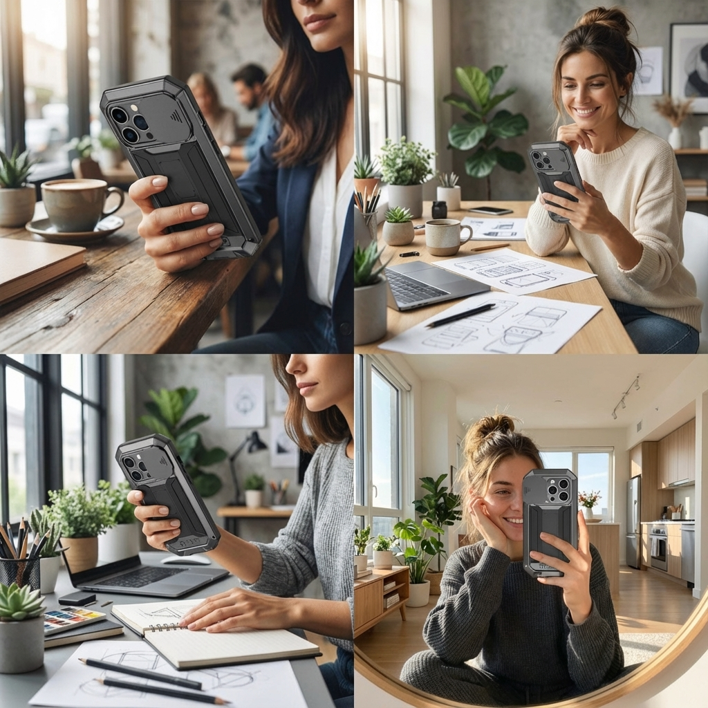 Military Heavy-Duty Metal iPhone Case – Full-Body Hybrid Cover with Slide Camera Protection & Built-in Screen Protector 