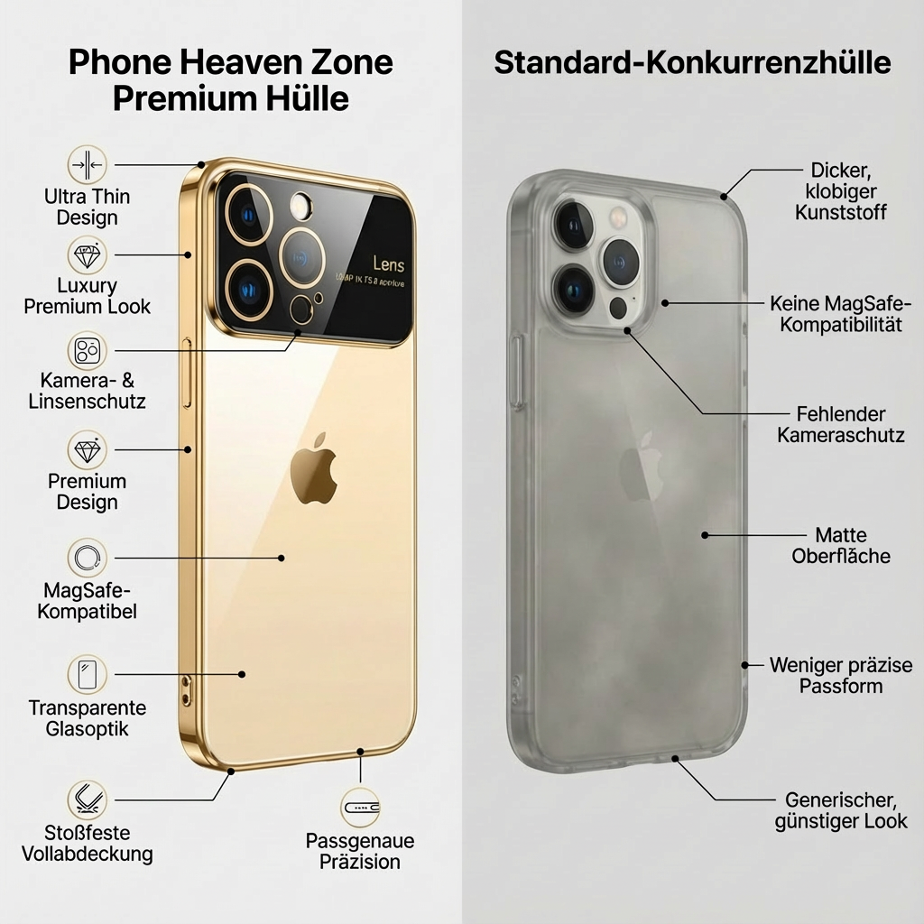 Luxus Apple iPhone Hülle mit Kameraschutz | Magsafe Case Hart-PC-Glas Klar Transparent Ultra Dünnes Silikon Cover und Linsenschutz | Stoßfänger Vollabdeckung Sturzsichere Premium Bumper Handyschutzhülle