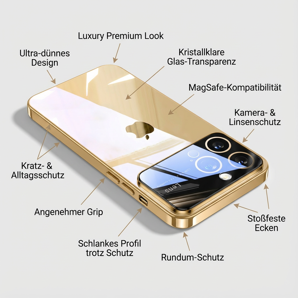 Luxus Apple iPhone Hülle mit Kameraschutz | Magsafe Case Hart-PC-Glas Klar Transparent Ultra Dünnes Silikon Cover und Linsenschutz | Stoßfänger Vollabdeckung Sturzsichere Premium Bumper Handyschutzhülle