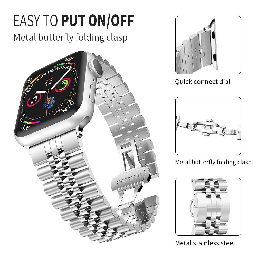 Metal Band for Apple Watch 49mm, 45mm, 44mm, 42mm, 41mm, 40mm | Premium Stainless Steel Bracelet for iWatch Ultra10/9/8/7/6/5/4/3/2/1 & Ultra 2/1, SE: 2024, 2023, 2022, 2021, 2020, 2019, 2018, 2017, 2016SE | Top-Quality Strap