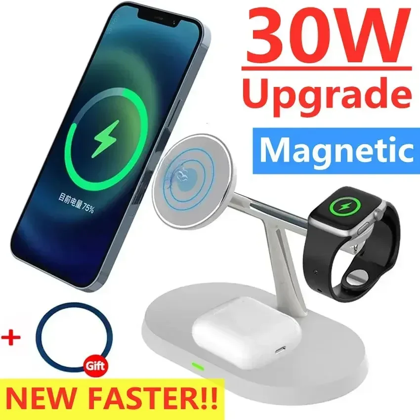 Wireless charger 3 in 1 for Qi quick charger changer with alarm clock for Smartphones, Apple iPhone, Samsung, iOS & Android charging station