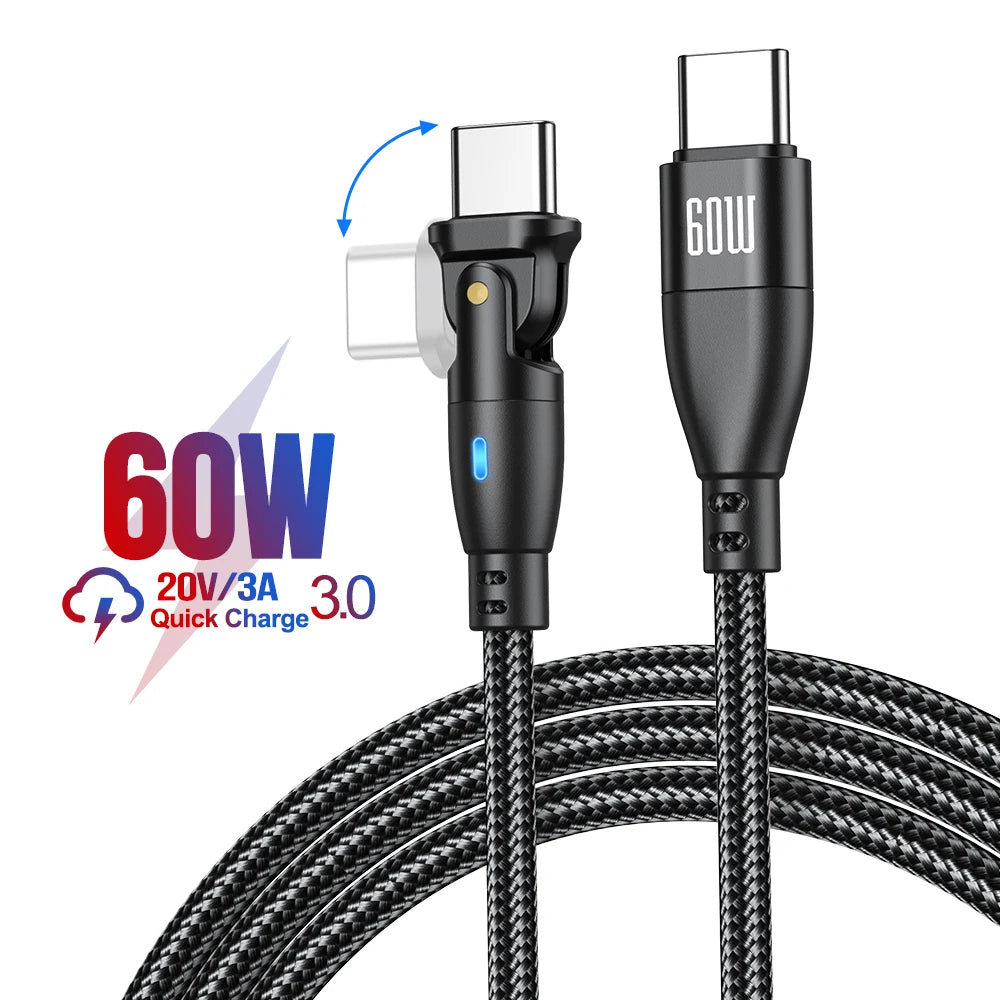 High Durability & Premium 3A Fast Charging Cable Type C for Samsung, 180 Rotation Apple iPhone Cable, Micro USB Charger Data Cable for Smartphones, Apple iPhone, Samsung, iOS &amp; Android