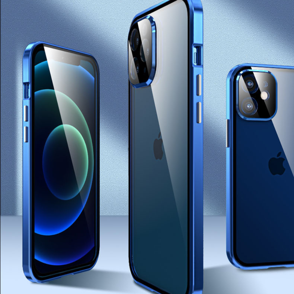 Exklusive Magnetische Glas-Metallrahmen Apple iPhone Hülle | 360° Abgedichtete Stoßfeste Premium Glas-Schutzhüll