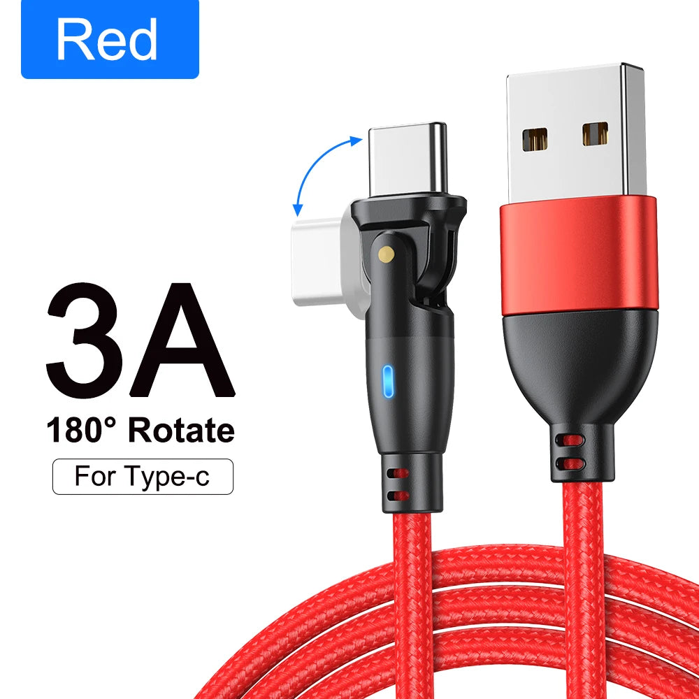 High Durability & Premium 3A Fast Charging Cable Type C for Samsung, 180 Rotation Apple iPhone Cable, Micro USB Charger Data Cable for Smartphones, Apple iPhone, Samsung, iOS &amp; Android