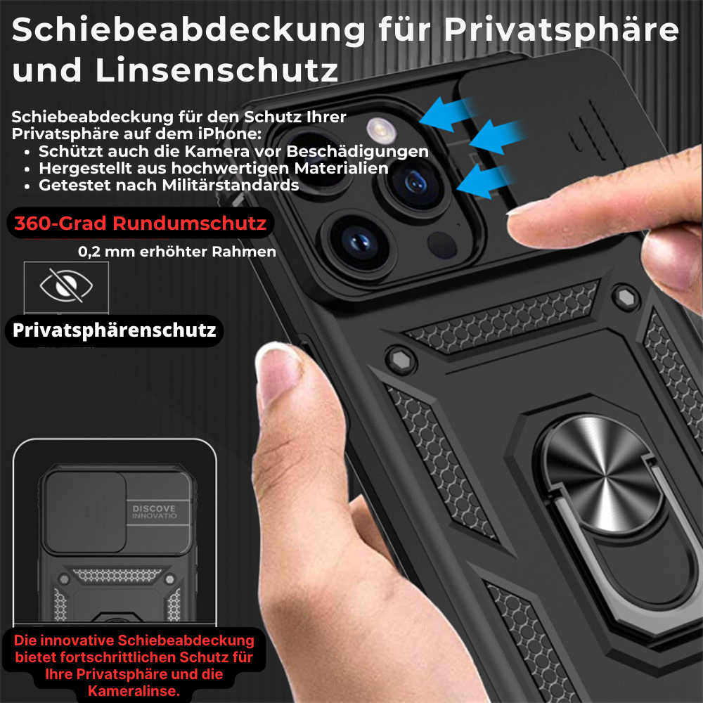 Premium Robustes Militärpanzer Apple iPhone Hülle | Militärqualität, 360° Schutz, Stoßfeste Abdeckung, Drehbarer Ständer, Kamera-Schutz, Kartenfach & MagSafe Kabelloses Laden - Phone Heaven Zone