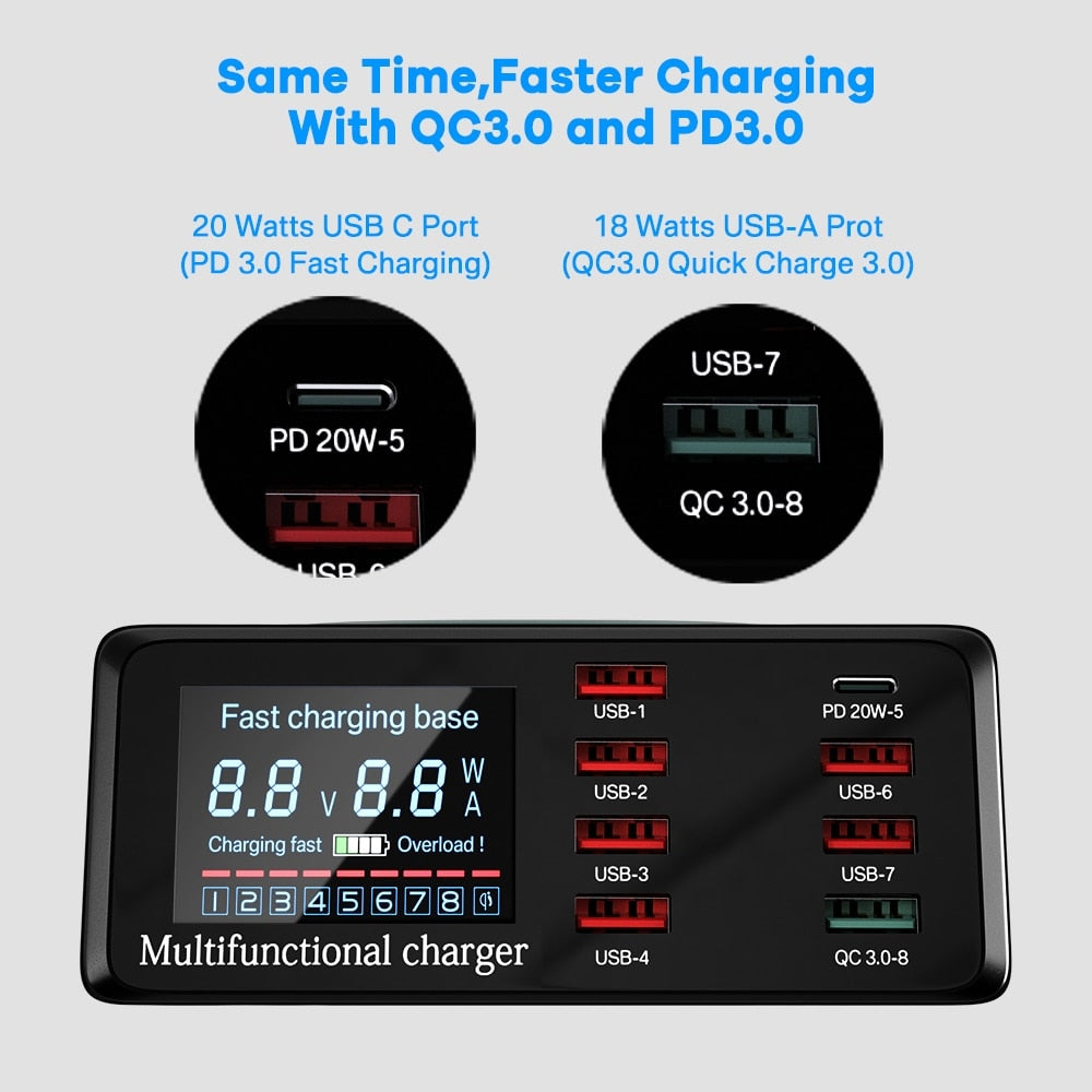 Ladestation Kabellose Schnell Ladegerät Digital | Wireless Charging Station iPhone, Samsung, Android, Handy, Tablet