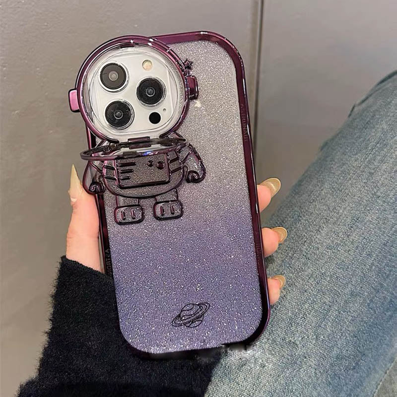 Astronauten-Hülle Glitzerfilm und Objektivständer-Kameraschutz|Premium-Schockabsorbierende weiche TPU-Rückseite für iPhone