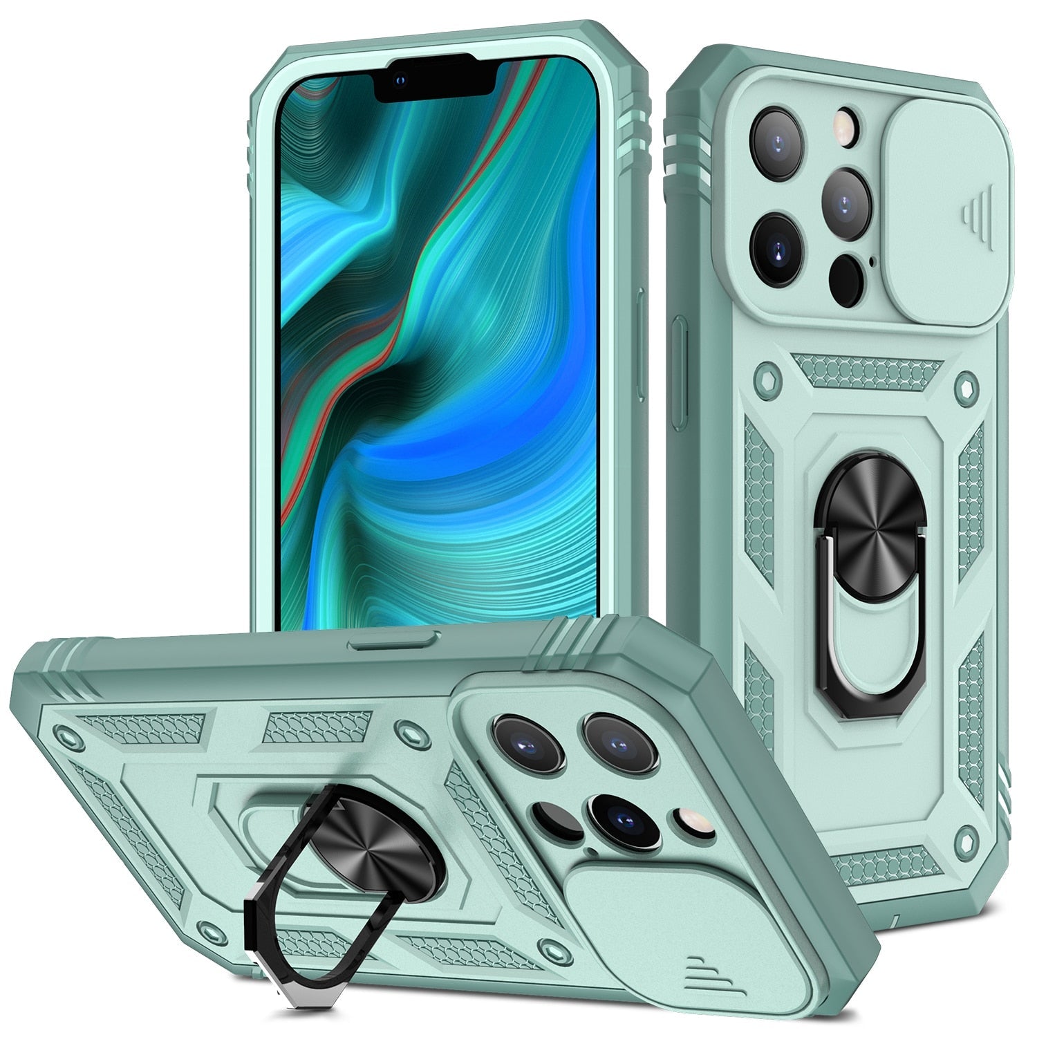 Premium Robustes Militärpanzer Apple iPhone Hülle | Militärqualität, 360° Schutz, Stoßfeste Abdeckung, Drehbarer Ständer, Kamera-Schutz, Kartenfach & MagSafe Kabelloses Laden - Phone Heaven Zone